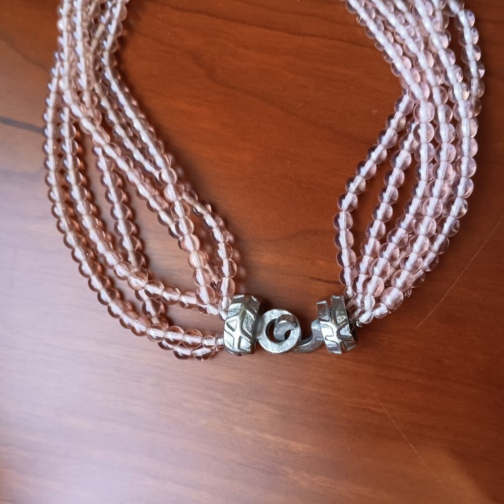 Pink Glass Beaded Multi-Strand with Silver Art Deco Clasp - Picture 6 of 7